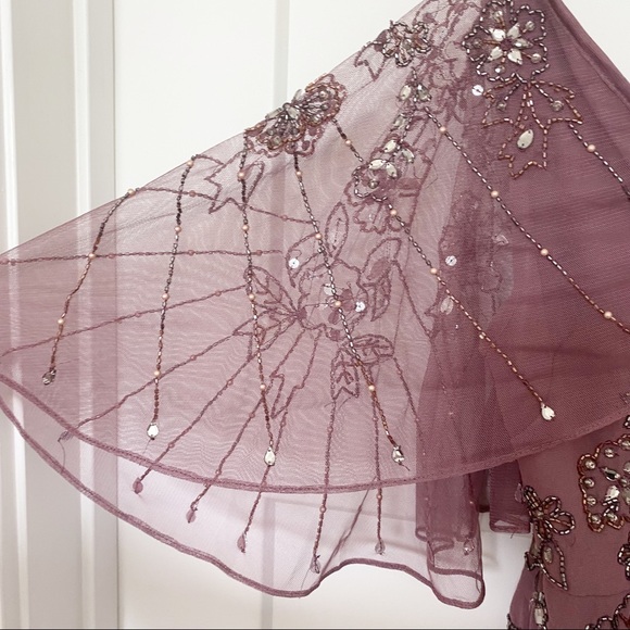 ASOS Floral Embellished Cape Midi Dress Dusty Purple Size 4 - Picture 9 of 15